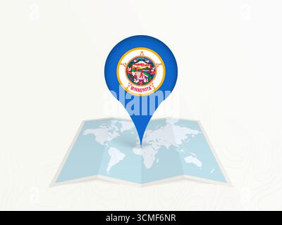 Minnesota Map Pin mit Nationalflagge auf Open World Map. Perfekt für Reiseführer, geografische Inhalte, globale Positionierungskonzepte und Internate Stock Vektor