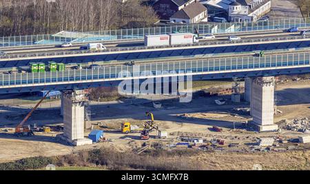Luftaufnahme, Baustelle, Neubau eines Abschnitts der Lennetalbrücke, Lennetal, Hagen, Ruhrgebiet, Nordrhein-Westfalen, Deutschland, CON Stockfoto