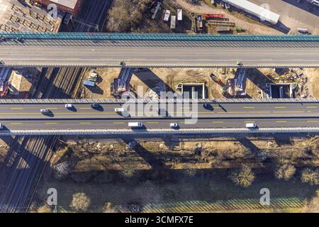 Luftaufnahme, Baustelle, Neubau eines Abschnitts der Lennetalbrücke, Lennetal, Hagen, Ruhrgebiet, Nordrhein-Westfalen, Deutschland, CON Stockfoto