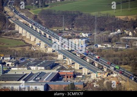 Luftaufnahme, Baustelle, Neubau eines Abschnitts der Lennetalbrücke, Lennetal, Hagen, Ruhrgebiet, Nordrhein-Westfalen, Deutschland, CON Stockfoto