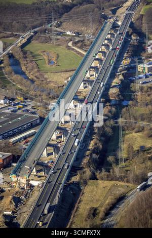 Luftaufnahme, Baustelle, Neubau eines Abschnitts der Lennetalbrücke, Lennetal, Hagen, Ruhrgebiet, Nordrhein-Westfalen, Deutschland, CON Stockfoto