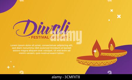 Minimalistischer Diwali-Grußhintergrund mit Öllampe auf gelbem Hintergrund. Stock Vektor