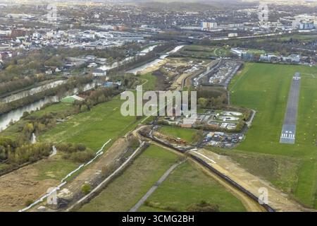 Luftansicht, Lippe Auenerfahrungsprojekt, Deichgebiet zwischen Stadtzentrum und Flugplatz, neuer Verlauf des Flutdeiches, Lippe und Datteln-Ha Stockfoto