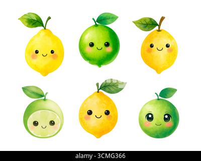 Aquarellfrucht Clipart Set – handgemalte tropische und sommerliche Frucht Illustrationen für Druck und Design Stockfoto