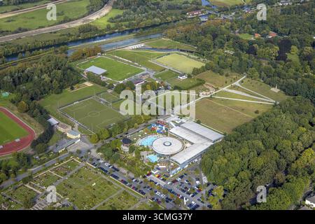 Luftaufnahme, Maximare Erlebnistherme Bad Hamm im Stadtteil Mitte in Hamm, Ruhrgebiet, Nordrhein-Westfalen, Deutschland, Badeanstalt, Bad Stockfoto