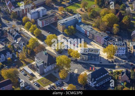 Luftansicht, Rathaus von Heessen an der Amtsstraße und Neugestaltung des Heessener Marktes im Landkreis Heessen in Hamm, Ruhrgebiet, Nordrhein-Westfalen Stockfoto