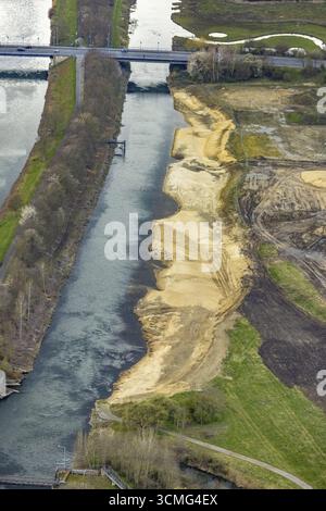 Luftansicht, Lippe Auenerfahrungsprojekt, Deichgebiet zwischen Stadtzentrum und Flugplatz, neuer Verlauf des Flutdeiches, Lippe und Datteln-Ha Stockfoto