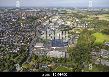 Luftaufnahme, Gewerbegebiet Roemerstraße mit Gewerbegebiet Hoevel im Stadtteil Bockum-Hoevel in Hamm, Ruhrgebiet, Nordrhein-Westfalen, G Stockfoto