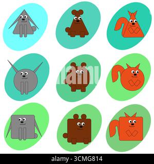 Geometrische Tiere Set, Cartoon Tierformen, Kinder lernen Illustration Stock Vektor