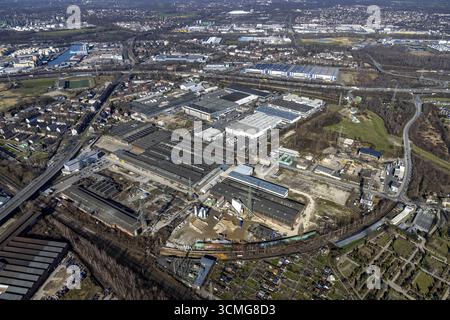 Luftaufnahme, heruntergekommenes altes Industriegebiet, Industriepark Berliner Bruecke, Hochkampstraße, Schalke-Nord, Gelsenkirchen, Ruhrgebiet, Nordrhein-W Stockfoto