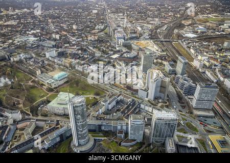 Luftaufnahme, Abriss des Ypsilon-Hauses des RWE-Hauptsitzes Essen in der Huyssenallee, geplanter Neubau für Bürocampus, Suedviertel, Essen Stockfoto