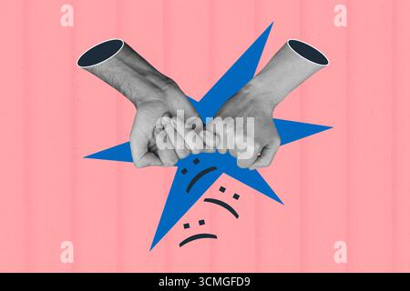 Sketch Art Bild Poster 3D Banner Collage menschlicher Hände zeigen kleine Schwur Symbol Vergebung Emoji Freundschaft nonverbale Kommunikation Stockfoto