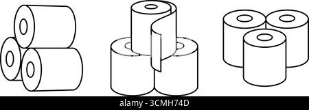 Toilettenpapierrollen umrissen Symbole. Toilettenpapier, Servietten, Tücher und andere Hygieneprodukte. Vektorabbildung Stock Vektor