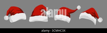 weihnachtsmann Hüte Set - isolierte Vektorillustration Stock Vektor