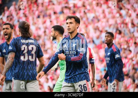 Bilbao, Biskaya, Spanien - 16. September 2025: Martin Zubimendi vom Arsenal Footbal Club Porträt im Athletic Club vs Arsenal Football Club Match, Teil der UEFA Champions League 2025, im San Mamés Stadion. Quelle: Rubén Gil/Alamy Live News. Stockfoto