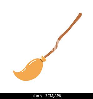 Vektor-flache Illustration des niedlichen Hexenbesens. Handgezeichnetes magisches Element. Einfache Besenzeichnung für Halloween. Vektorabbildung Stock Vektor