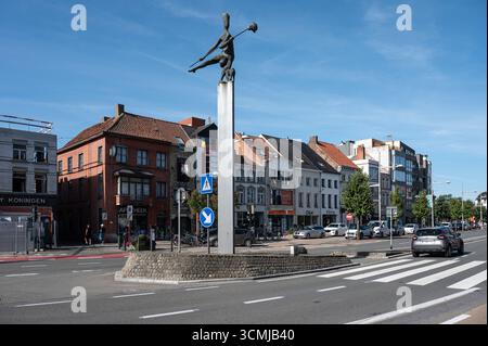 Marktplein oder Marktplatz der Stadt Eeklo, Ostflandern, Belgien 7. SEP 2025 Stockfoto
