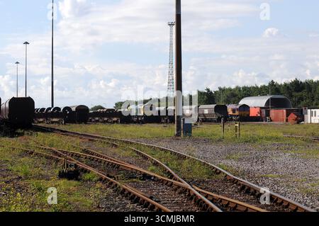 Freightliner und EWS / DB Cargo Class 66 in Margam. Stockfoto