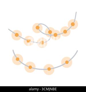 Set von einfachen stilisierten Vektorgirlanden. Illustration der Vektorabwicklung. Gelbe Girlande mit runden Lampen. Gemütliche Herbst- und Winterattribute. Niedliches Clipart isoliert auf weißem Hintergrund Stock Vektor