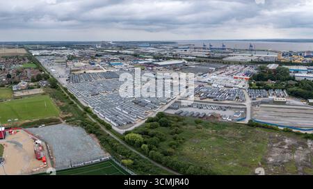 Luftaufnahme von Willerby Ltd (HU9), Großbritanniens größtem Hersteller von Ferienhäusern, Lodges und Wohn-/Parkhäusern. Kingston upon Hull, Großbritannien. Stockfoto