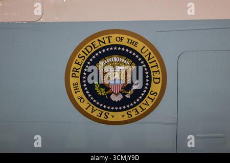 Air Force One trifft London Stansted für den Staatsbesuch von US-Präsident Donald Trump am Flughafen London Stansted, Großbritannien, 16. September 2025 ein (Foto: Alfie Cosgrove/News Images) Stockfoto