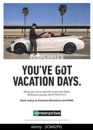 Lifestyle and Travel Magazine Advert, USA, September 2025 Stockfoto