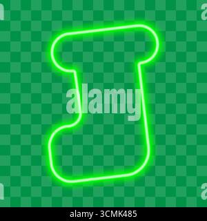 Geschenkstiefel Neon-Symbol mit grünem Blitz-Piktogramm für Weihnachten oder Neujahrsgrüße im minimalistischen Design. Isolierte Vektor-Illustration Weihnachten oder Neujahrsgrüße Thematische Karten Banner, Faltblatt, Einladung Stock Vektor