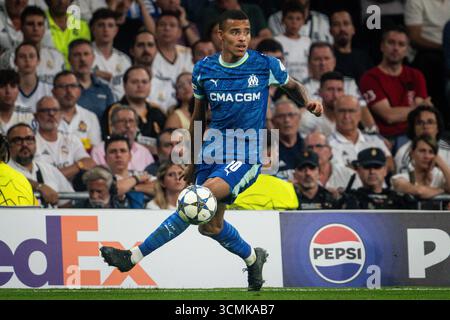 Madrid, Espagne. September 2025. Mason GREENWOOD aus Marseille während der UEFA Champions League, League-Phase, des 1. Spieltags zwischen Real Madrid CF und Olympique de Marseille am 16. September 2025 im Santiago Bernabeu Stadion in Madrid, Spanien - Foto Matthieu Mirville/DPPI Credit: DPPI Media/Alamy Live News Stockfoto