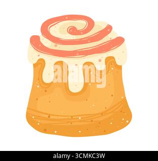 Zimtrolle oder Zimt mit Glasur Illustration. Handgezeichnete runde Brötchen-Bäckerei, perfekt für Bäckerei, Lebensmittel-Branding-Menü, Logo-Rezeptbücher, Tapetenverpackungen. Cartoon Spiralgebäck texturierter Vektor Stock Vektor