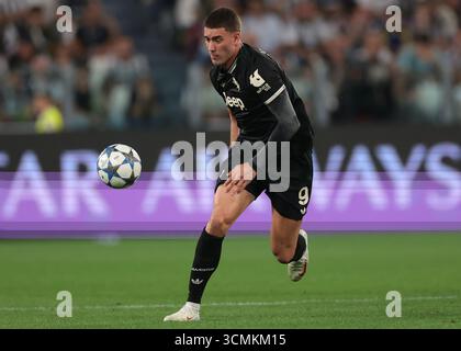 Turin, Italien. September 2025. Dusan Vlahovic von Juventus während des Spiels Juventus gegen Borussia Dortmund UEFA Champions League im Allianz Stadium, Turin. Der Bildnachweis sollte lauten: Jonathan Moscrop/Sportimage Credit: Sportimage Ltd/Alamy Live News Stockfoto