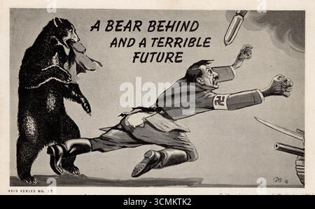 Propaganda aus dem Zweiten Weltkrieg Ein Bär hinter schrecklicher Zukunft 1940er Jahre, ca. 1940er Postkarte Stockfoto