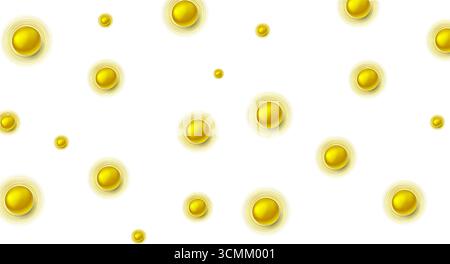 Helle goldene 3D-Kugeln und lineare Kreise auf weißem Hintergrund. Vektordesign Stock Vektor