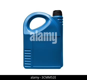Neuer Kunststoffölbehälter auf weißem Hintergrund isoliert. Vorratstank. Kanister für Benzin, Diesel und Gas. Kunststoffbehälter für technische Flüssigkeiten iso Stockfoto