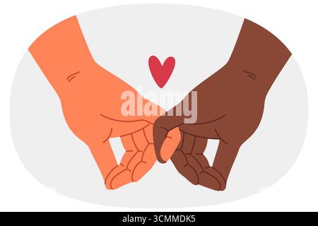 Multirassische Liebe zwischen Menschen, die Hände halten und bereit sind, Familie ohne rassische Vorurteile zu gründen Stock Vektor