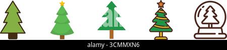 Weihnachtsbäume Vektoren mit festlichen Motiven, Ornamenten, Dekorationen. Perfekt für Weihnachtskarten, Poster, Banner, Winterfeiern, festliche Projekte. Stock Vektor