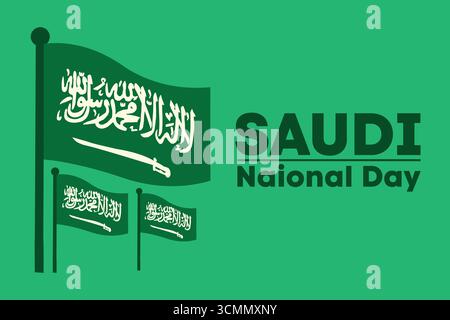 Saudi-Arabien Flagge Vektor Illustration mit grünem Feld, weißer arabischer Kalligraphie und Schwert. Ideal für Nationalfeiertage, Kultur und patriotische Designs. Stock Vektor