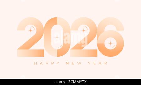 Modernes und minimalistisches Happy New Year 2026-Design mit geometrischen Zahlen und funkelnden Sternenelementen. Vektorabbildung Stock Vektor