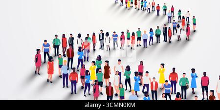 Gruppe von Personen, die in der Schlange bleiben. Menschen drängen sich. Geschäftsleute. Vektorabbildung Stock Vektor