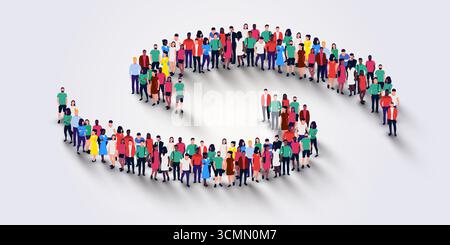 Große Gruppe von Menschen in Form eines Wirbels auf weißem Hintergrund. Menschenmassen-Konzept. Vektorabbildung Stock Vektor