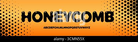 Kräftiges abgerundetes Alphabet mit Wabenmuster und Sechseckschlitzen. Verspielte, süße Schriftart für Bee, Honig, Tech und Food Branding oder Titel, Verpackungen, Poster Typografie Stock Vektor