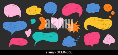 Sprudelkolben mit Buntstiften. Handgezeichnete Kreide-Talk-Frames. Niedliches Textfeld für Chats und Aufkleber. Stock Vektor