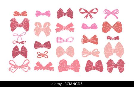 Hand gezeichnet rosa Silhouette Fancy Bogenknoten isoliert auf weißem Hintergrund Stock Vektor