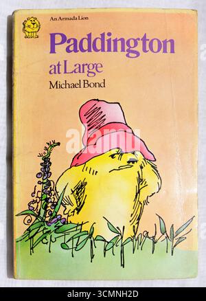 Paddington at Large - von Michael Bond. Foto des Taschenbucheinschlags auf hellem Hintergrund Stockfoto