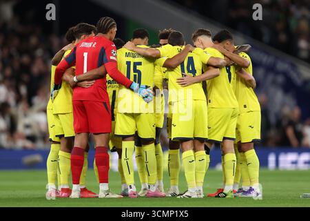 London, Großbritannien. September 2025. Das Team von Villarreal spielt beim Spiel Tottenham Hotspur gegen Villarreal UEFA Champions League im Tottenham Hotspur Stadium in London. Der Bildnachweis sollte lauten: Paul Terry/Sportimage Credit: Sportimage Ltd/Alamy Live News Stockfoto