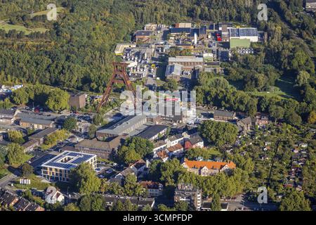 Luftansicht, Industriegebiet Wilhelmstraße mit Wendeturm der ehemaligen Zeche Pluto und Chemiewerk innospec Deutschland in der Wanne Stockfoto