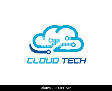 Symbol der Cloud-Technologie mit Verbindungslinien und Knoten, die digitale Konnektivität symbolisieren. Vektorblaues futuristisches Emblem für Cloud-Computing, Innovation bei Cloud-Diensten oder künstliche Intelligenz Stock Vektor
