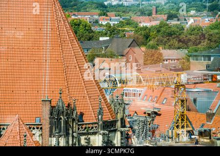 Luftaufnahme, Baustelle bei Sankt Lamberti, katholische Kirche St. Lambert, Münster, Nordrhein-Westfalen, Deutschland, Europa Stockfoto