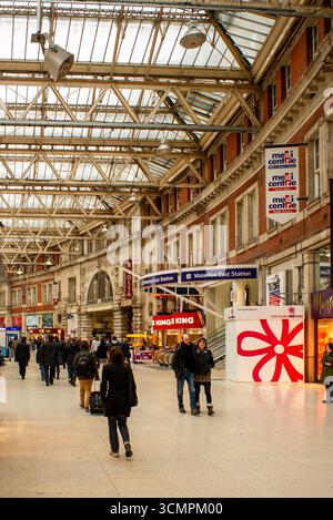Waterloo Station an einem ruhigen Wintertag. Stockfoto