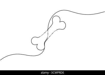 Einzeilige Zeichnung eines Hundeknochens mit fließenden Kurven auf weißem Hintergrund durchgehende Linienumrisse Stock Vektor