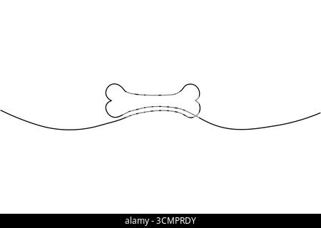 Einzelne durchgehende schwarze Linienzeichnung eines Hundeknochens auf weißem Hintergrund mit einer Wellenlinie darunter Stock Vektor